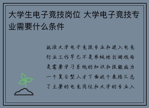 大学生电子竞技岗位 大学电子竞技专业需要什么条件